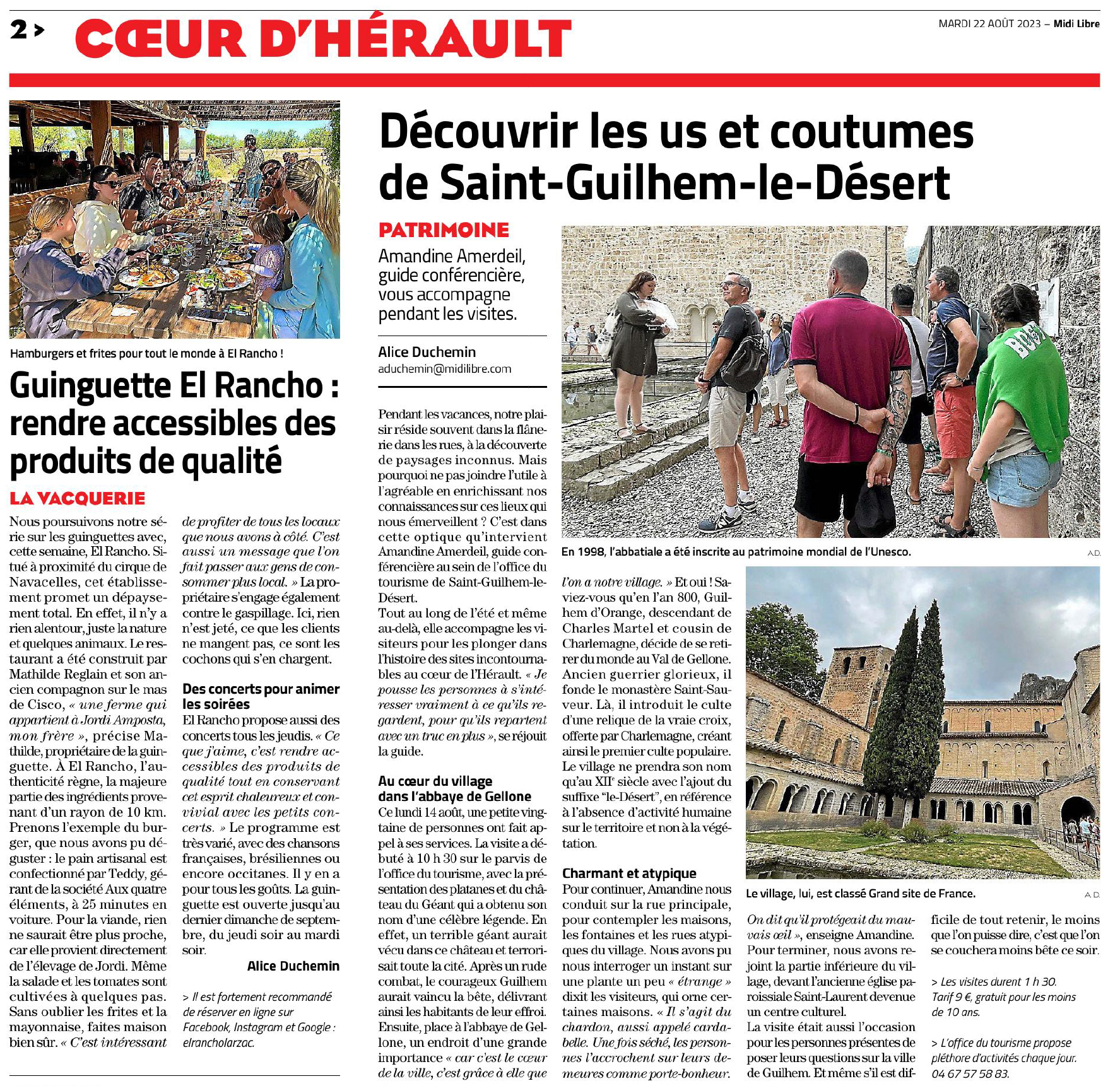 Reportage dans Midi Libre Coeur d&apos;Hérault
